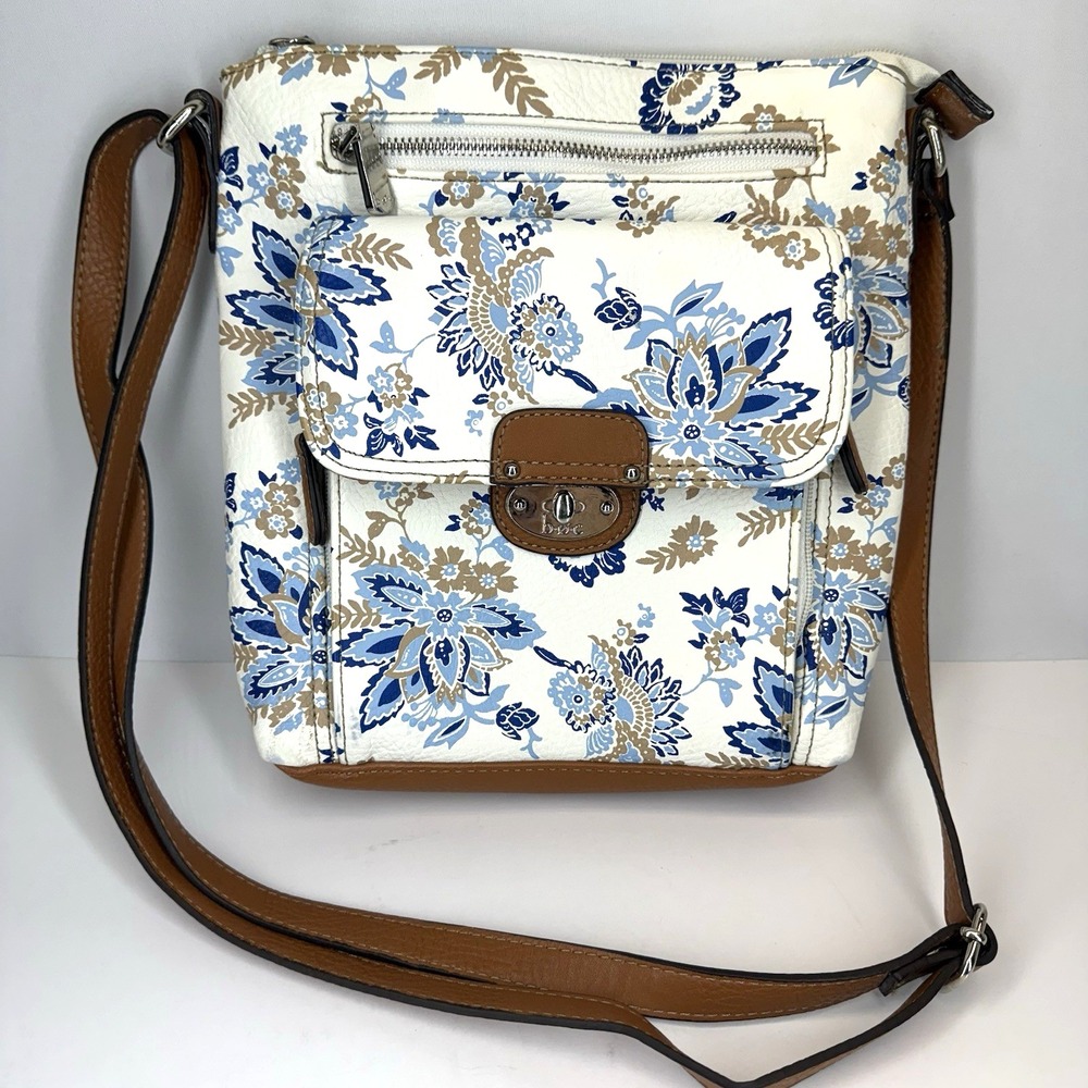 BOC Born Concept Shoulder Crossbody Handbag Purse White Blue Floral Flowers